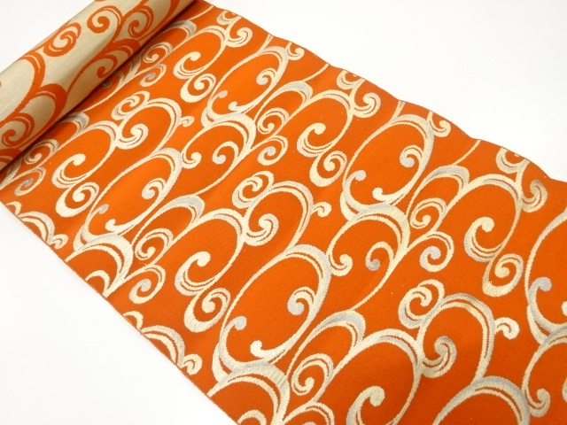 アンティーク　本場筑前博多　流水模様織り出し　八寸帯地反物